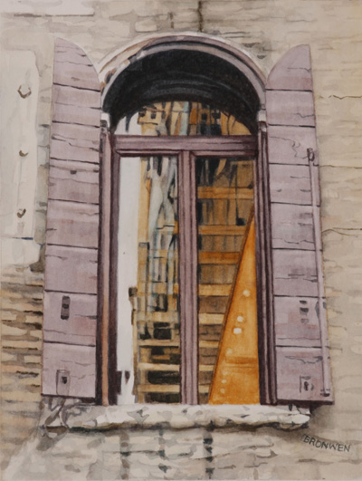 Bronwen Schalkwyk's WINDOWS IN TIME 5 - 140mmx185mm watercolour by Bronwen Schalkwyk