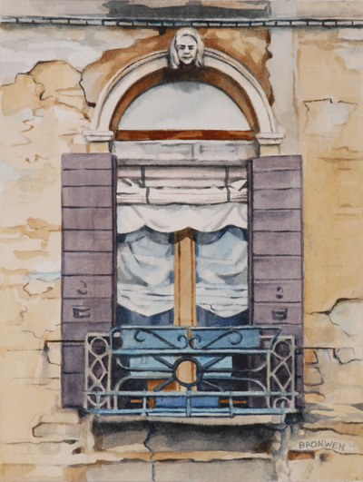 Bronwen Schalkwyk's WINDOWS IN TIME 7 - 140mmx185mm watercolour by Bronwen Schalkwyk